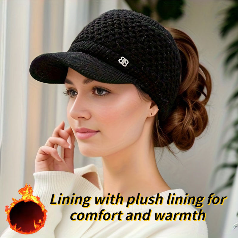 Women's Ponytail Baseball Cap - Solid Color Knitted Visor Hat - Lightweight and Ideal for Golf and Outdoor Activities