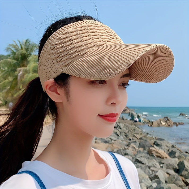 Women's Trendy Solid Color Visor Hat - Lightweight Breathable Sun Hat for Summer Activities such as Golf and Running, Features Ponytail Opening for added convenience