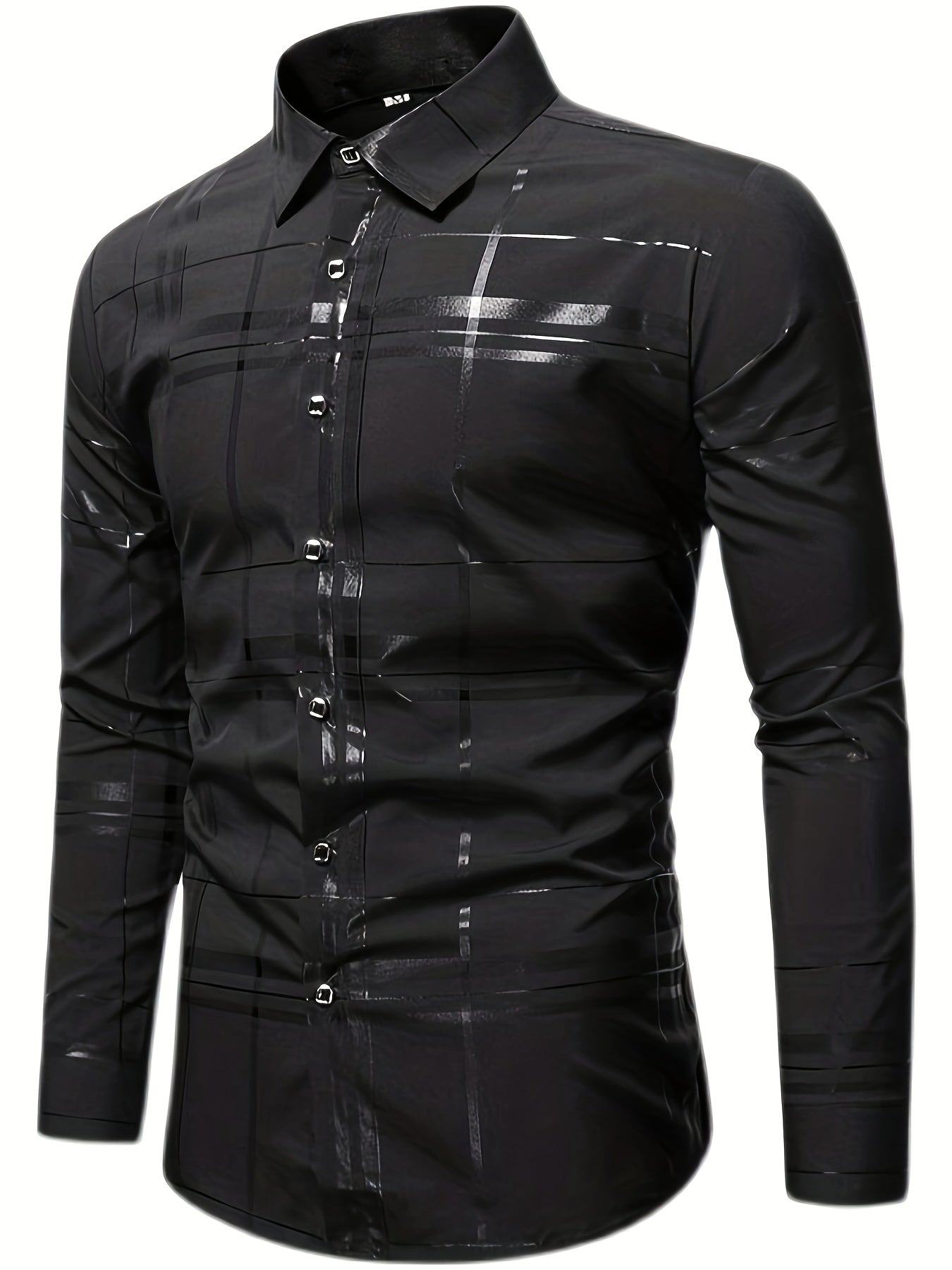“Stylish Striped Men's Slim Fit Long Sleeve Button Up Shirt for Spring/Fall - Men's Clothing”