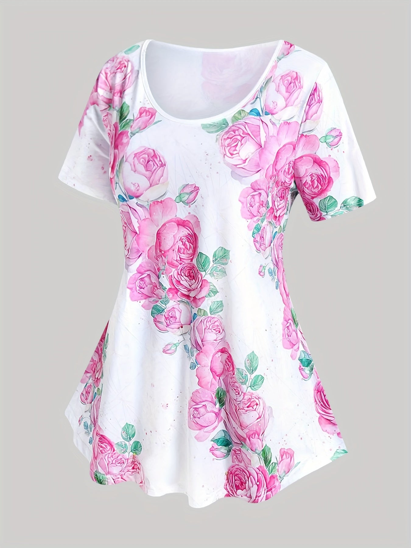 "Floral Print Casual Two-piece Set: Short Sleeve Top & Elastic Waist Pants for Women's Clothing"