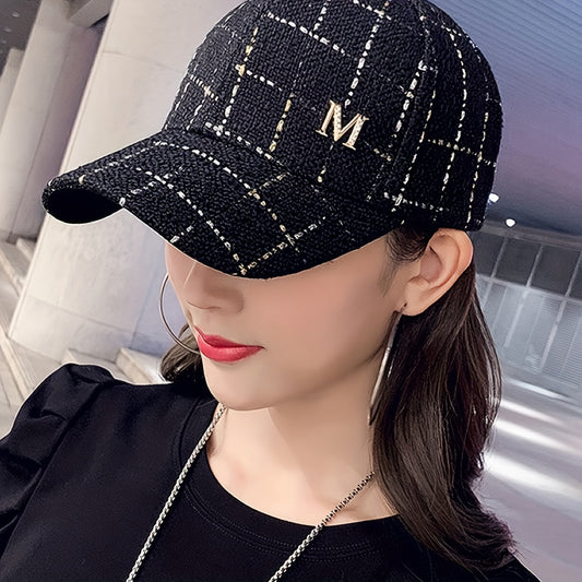 Women's Metal M Patch Baseball Cap - Black Dad Hat for Girls, Lightweight & Adjustable Sun Hat