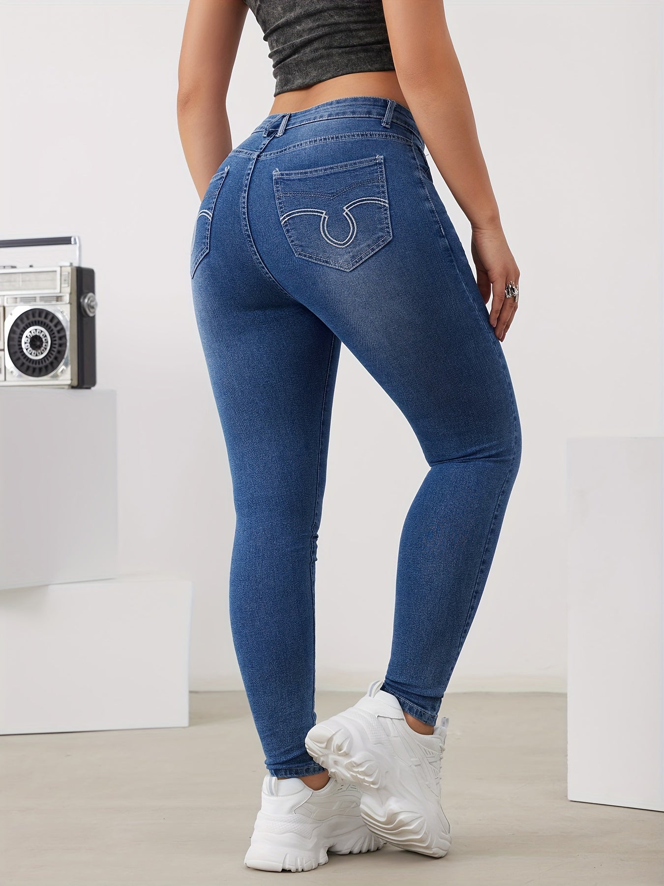 Women's Slim Fit High Stretch Skinny Jeans with Slant Pockets
