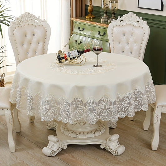 Upgrade your dining room with an Elegant White Lace Floral Tablecloth