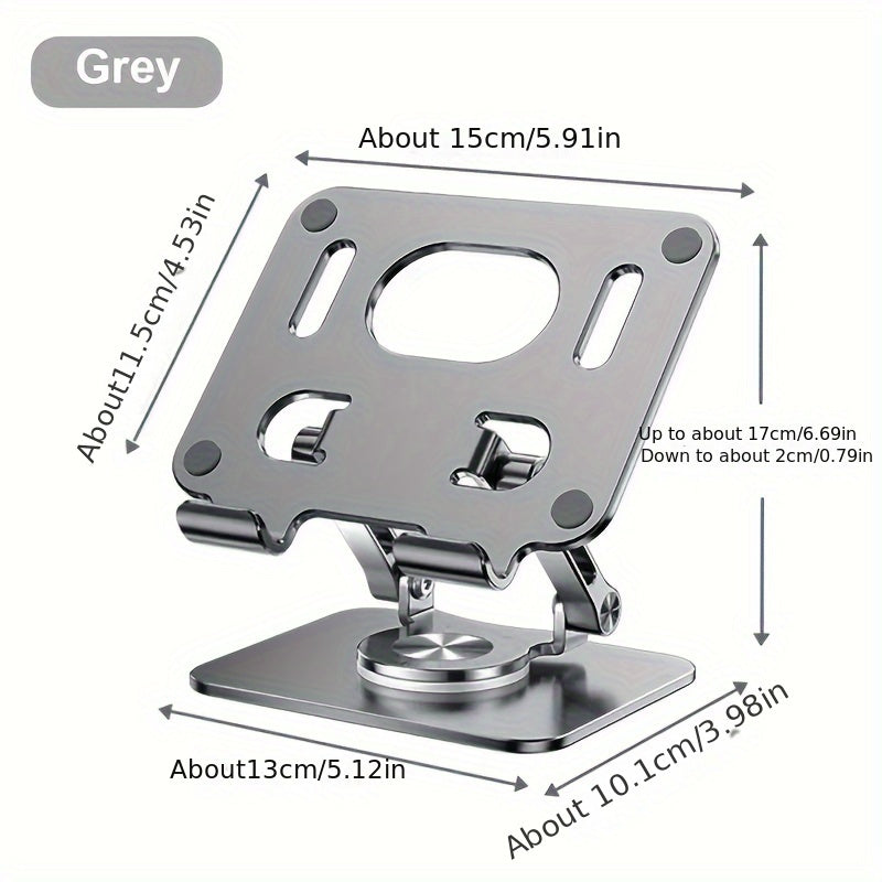 "Adjustable Aluminum Alloy Tablet Stand with 360-Degree Rotating Base - Multifunctional Desktop Holder for Tablets and Mobile Phones"