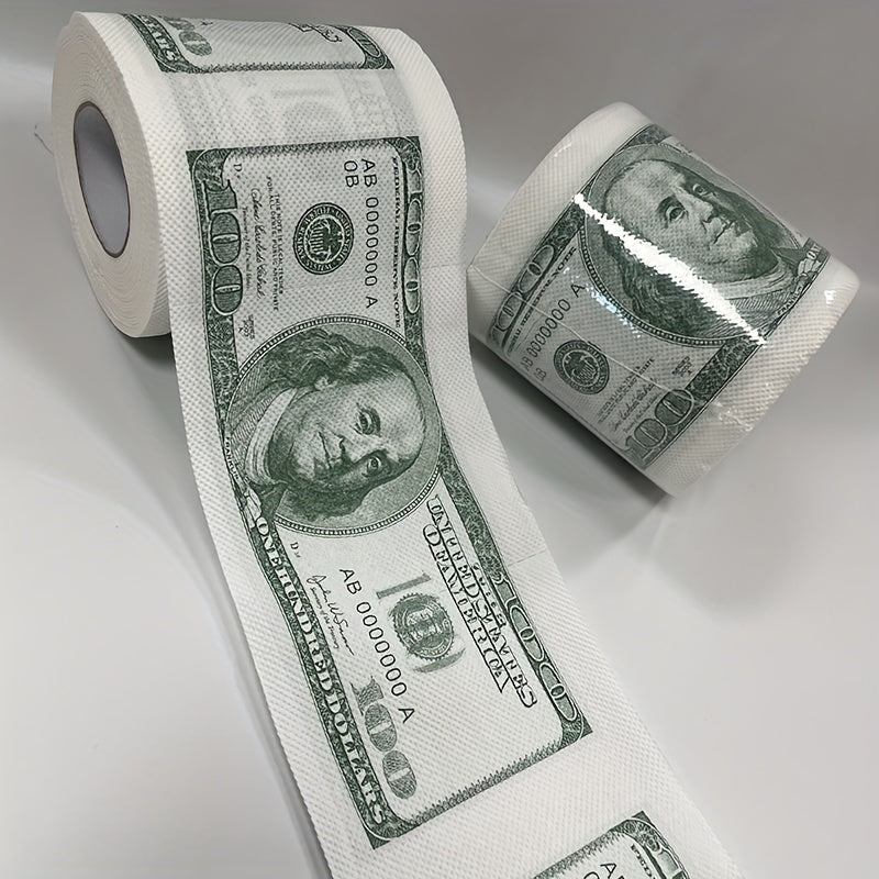 1 Roll Funny $100 Bill Toilet Paper Roll - Money Pattern Wood Pulp Tissue - Novel Gift, Household Cleaning, Party Decor, Holiday Gift
