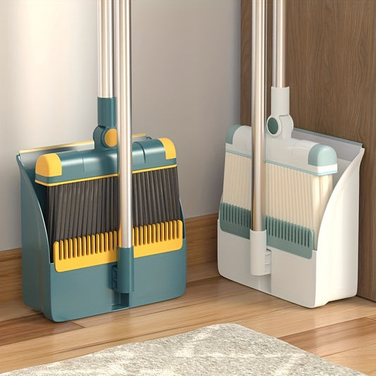 Upright Long Handle Broom and Dustpan Set for Efficient Floor Cleaning in Multiple Spaces