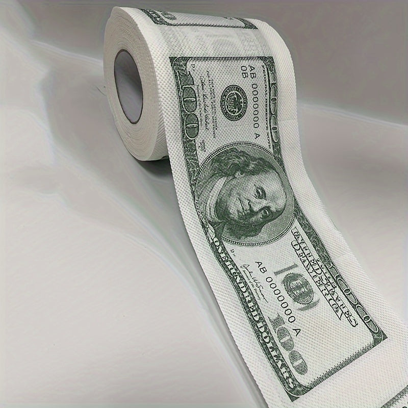 1 Roll Funny $100 Bill Toilet Paper Roll - Money Pattern Wood Pulp Tissue - Novel Gift, Household Cleaning, Party Decor, Holiday Gift