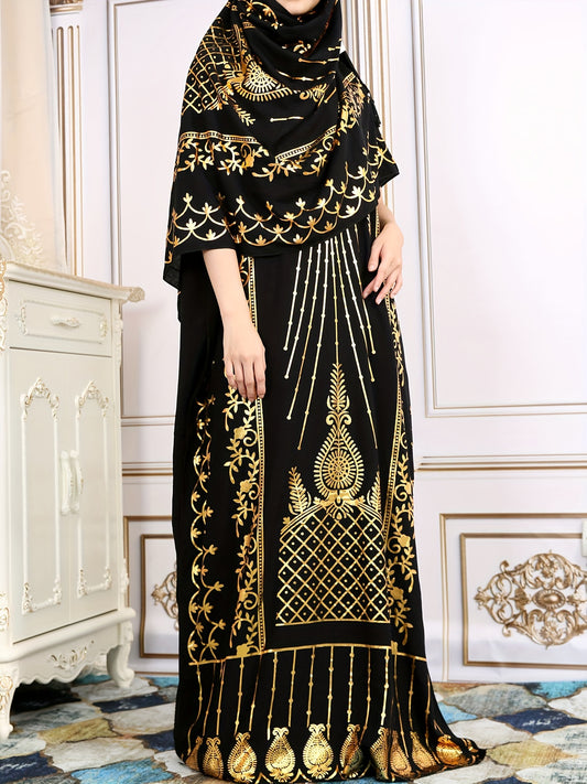 Women's Ethnic Style Graphic Print Kaftan Abayas - Elegant Batwing Sleeve Maxi Dress