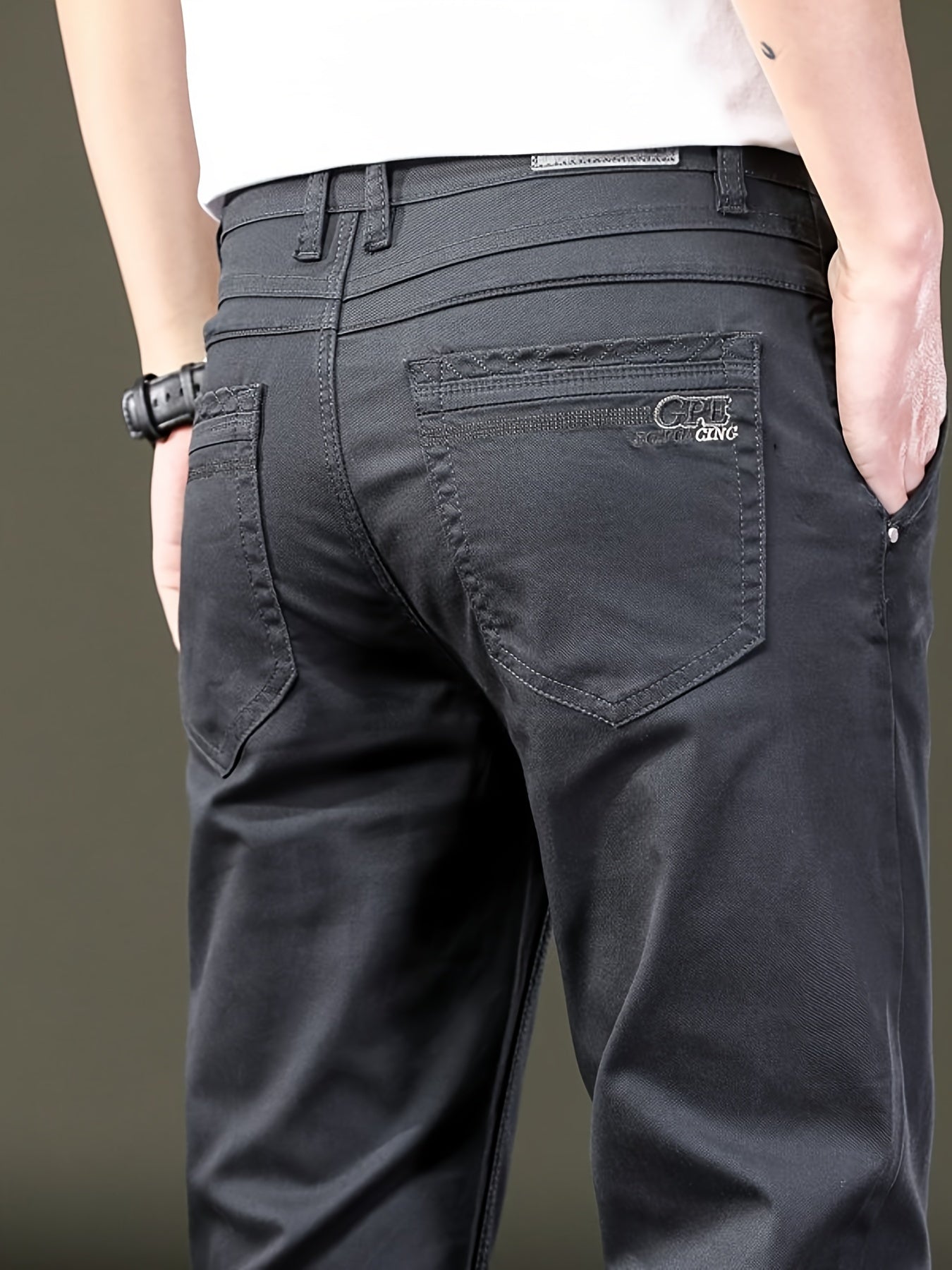 Casual Solid Men's Cotton Comfy Pants With Multi-pocket For All Seasons, Men's Leisurewear