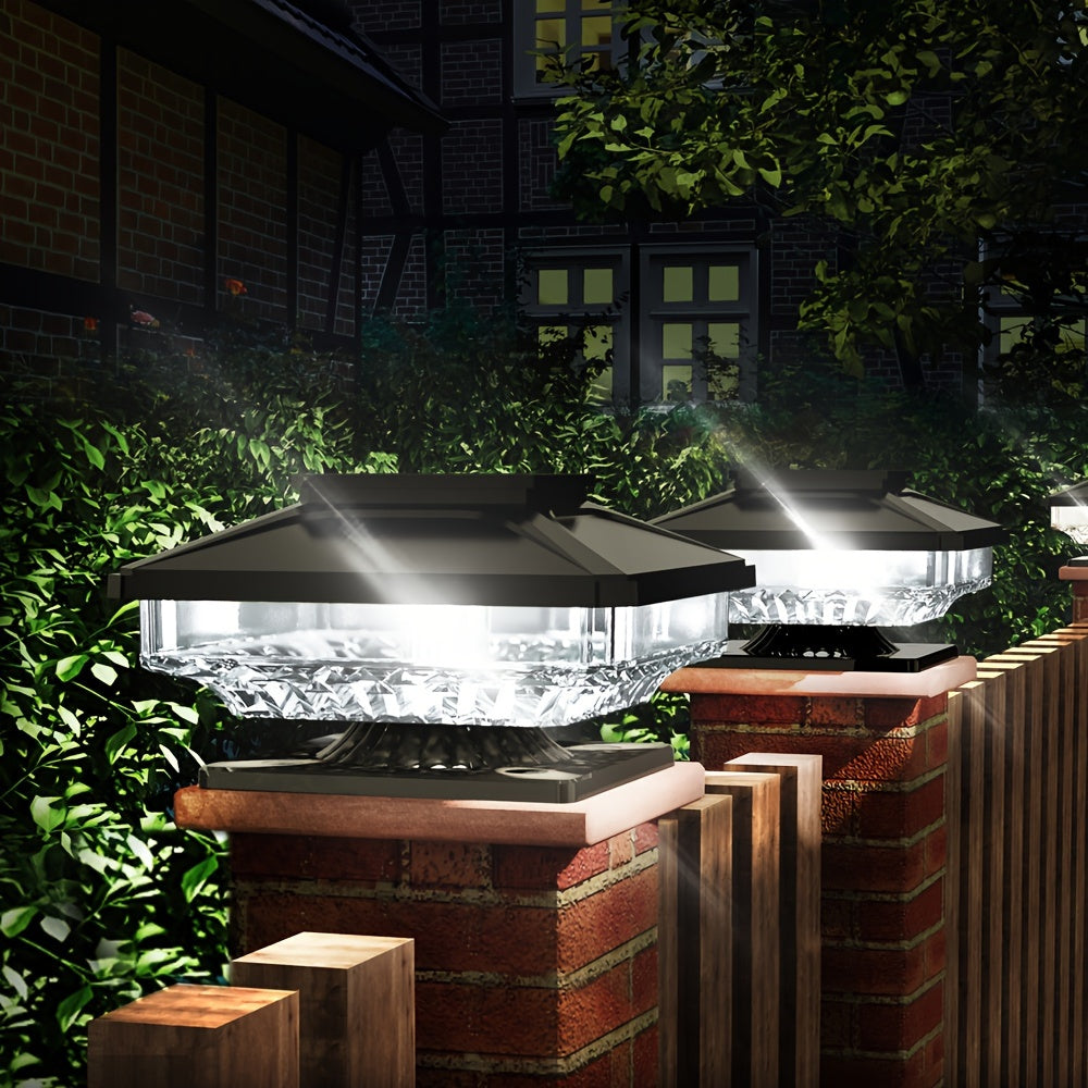 6pcs Outdoor Waterproof Cold White Post Cap Solar Garden Light, For Deck Fence Post Patio Decoration, 1000mAh