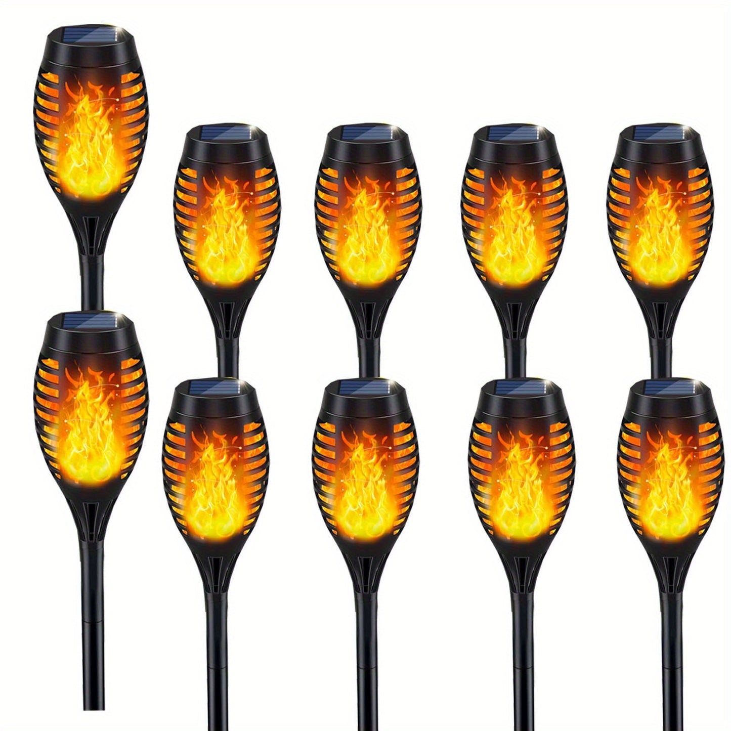 4/10 Pack 12 LED Solar Flame Torches Lamp, Lawn Lamp Suitable For Outdoor Courtyard, Family Garden, Camping Party, Walkway, Path, Lawn, Autumn And Winter Decoration, Christmas And Thanksgiving Decoration, Gifts, Polycrystalline Silicon Solar Panel