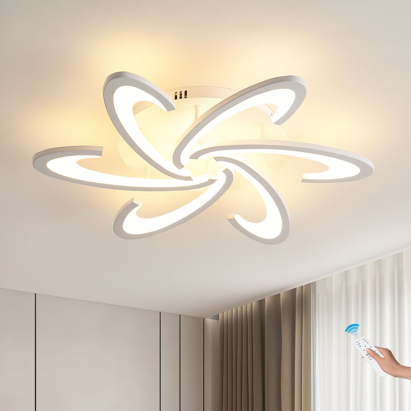 1pc LED Modern Ceiling Light Dimmable With Remote Control, Creative Flower Shape Design Ceiling Lamp, Metal Acrylic Modern Petals Chandelier Light Fixture For Living Room Restaurant Bedroom Corridor