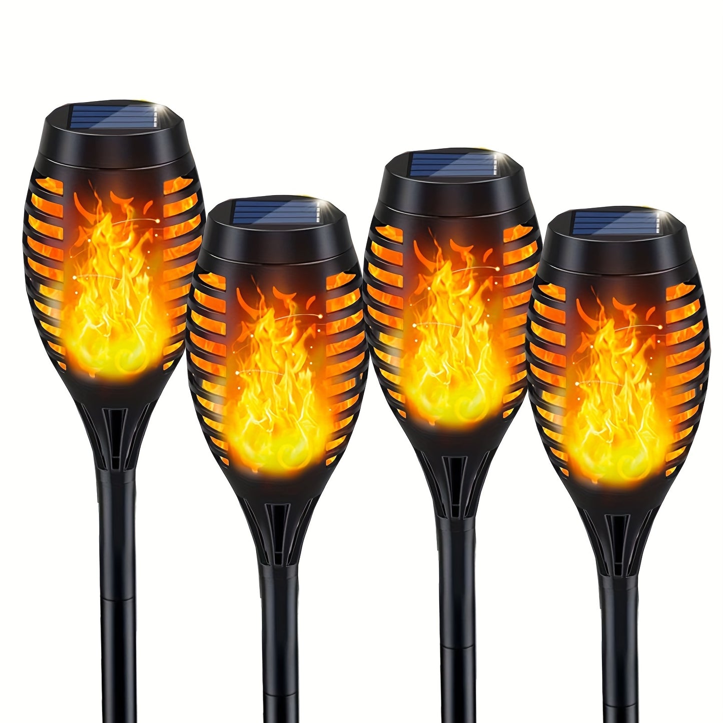 4/10 Pack 12 LED Solar Flame Torches Lamp, Lawn Lamp Suitable For Outdoor Courtyard, Family Garden, Camping Party, Walkway, Path, Lawn, Autumn And Winter Decoration, Christmas And Thanksgiving Decoration, Gifts, Polycrystalline Silicon Solar Panel
