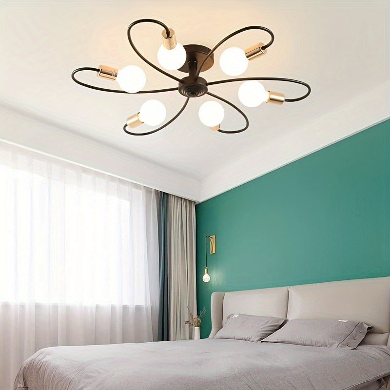 1pc Modern Ceiling Light, 6-Lights Chandelier, Creative Ceiling Lamp, Metal Black Gold E26 For Living Room Restaurant Studio (Without Bulbs)