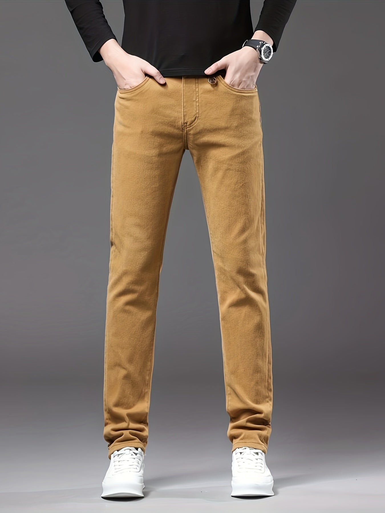 Men's Retro Semi-formal Jeans, Chic Classic Design Denim Pants For Business